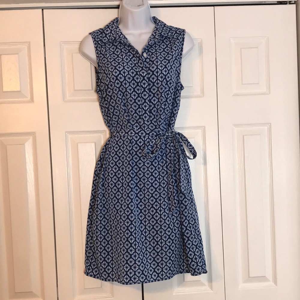 Banana Republic Factory Sleeveless Dress Geometric Pattern With Waist Tie Size 8